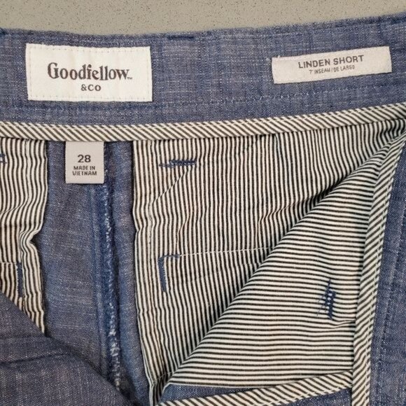 Goodiellow & Co Men's Chambray Linden Flat Front Shorts SIZE 28 - Picture 10 of 11